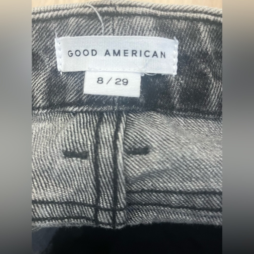 GOOD AMERICAN Good Boy Side Slit Straight Jeans Black Gray Wash size 8/29 - Picture 5 of 11